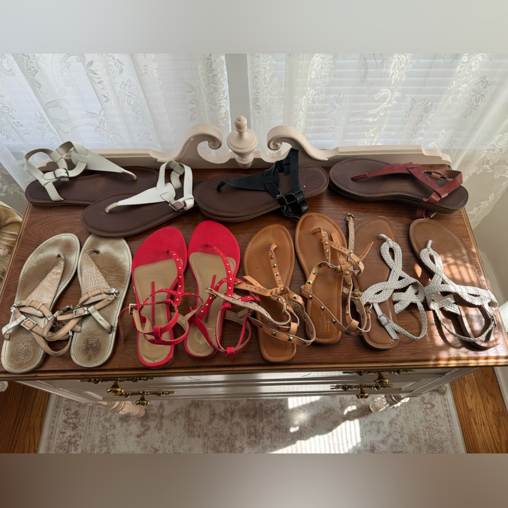 7 pairs of Women’s Size 10 Sandals - Various Colors and Styles